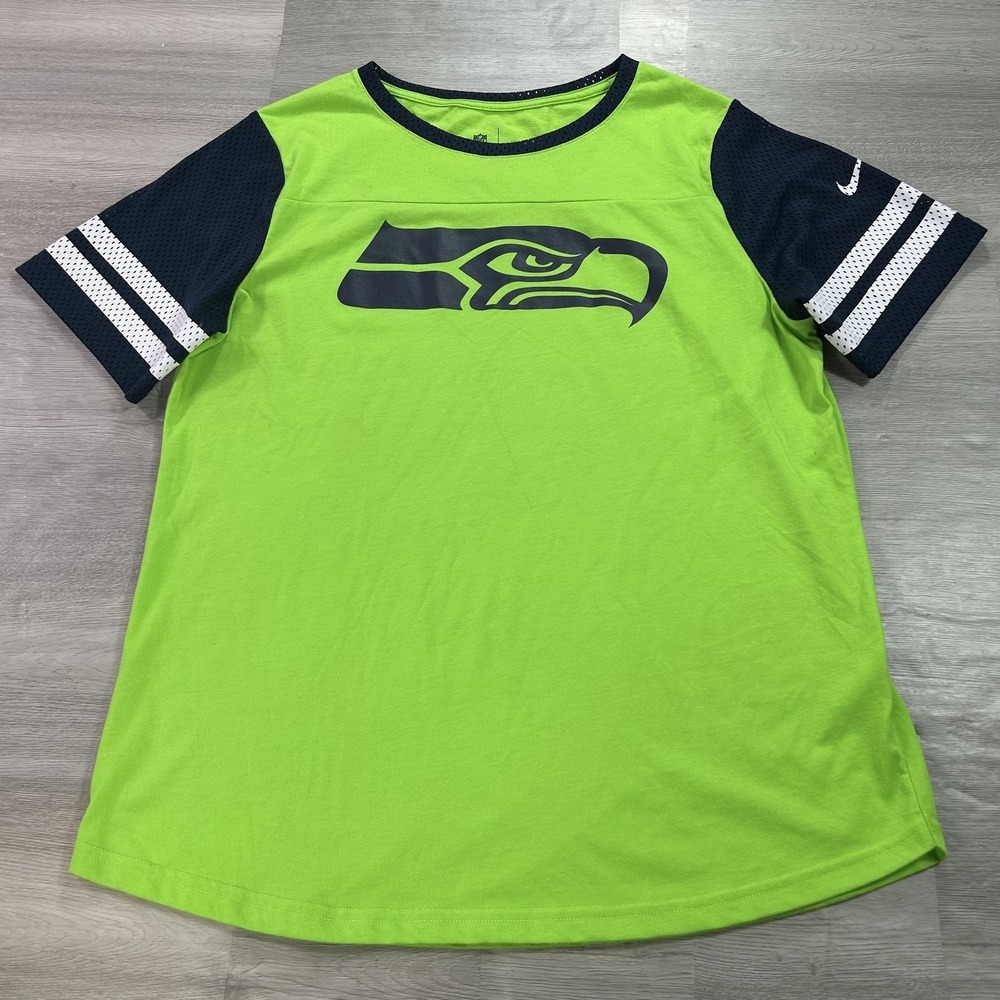Seattle Seahawks Shirt Womens XL Green NFL Football Nike Mesh Sleeves Top